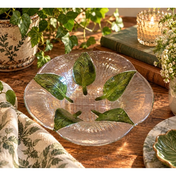 Anne C Ross Studio Other - VTG 90s Fused Art Glass Green Leaf Bowl 6.5 Anne C Ross Studio Art Naturecore